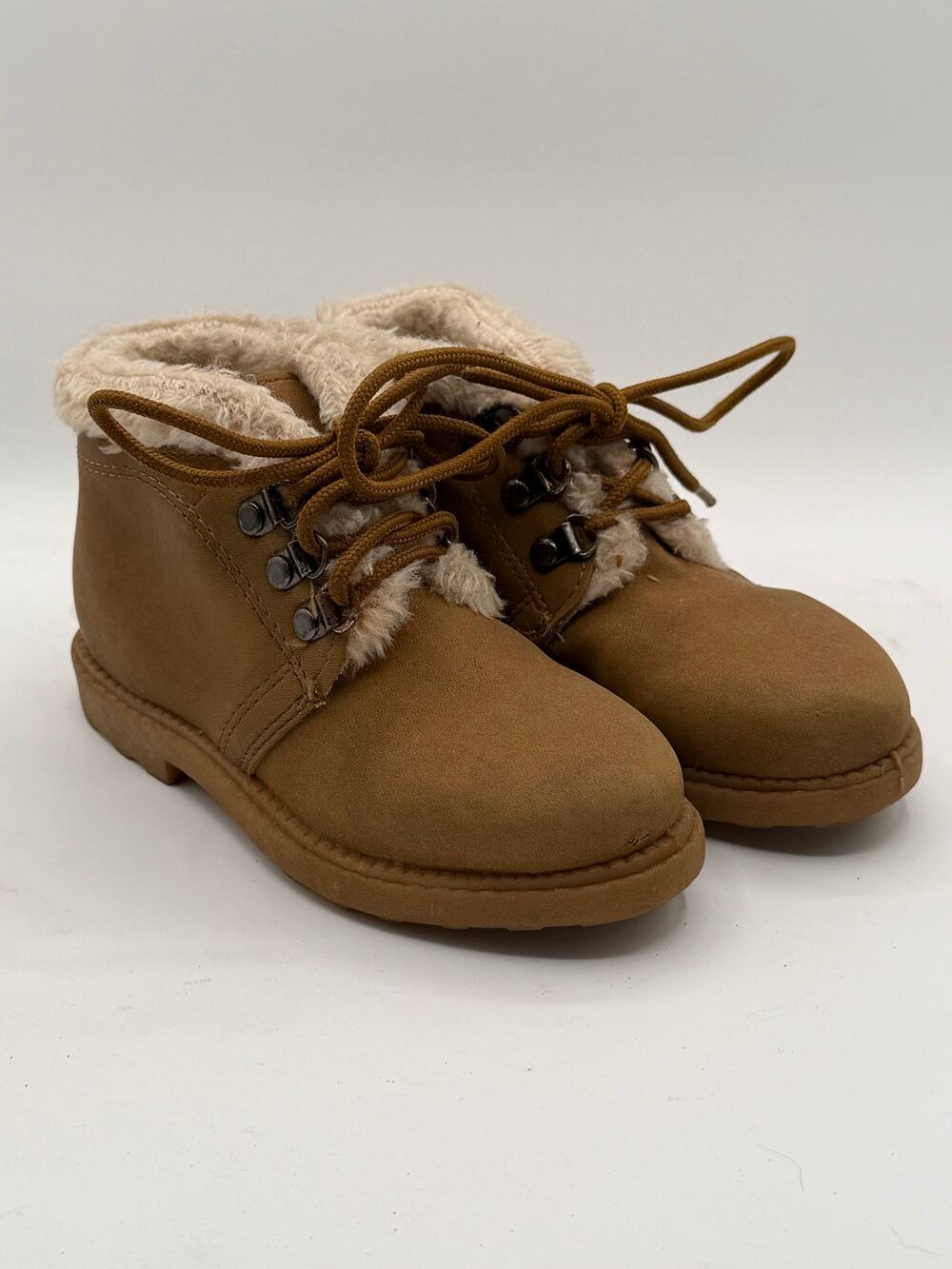 Vintage USA-Made Tan Suede & Faux Fur Kids Boots -(Size 11.5 Toddler/Little Kid)